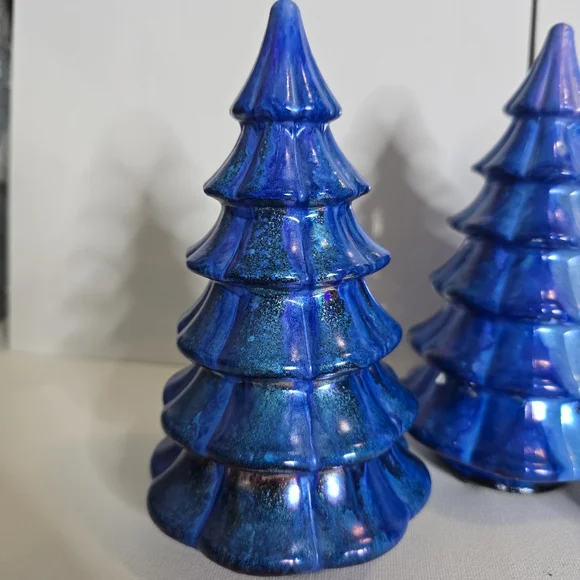3 HANDCRAFTED Upcycled Blue Holiday Trees HANDPAINTED Tabletop Art Decor Artwork - Picture 7 of 12